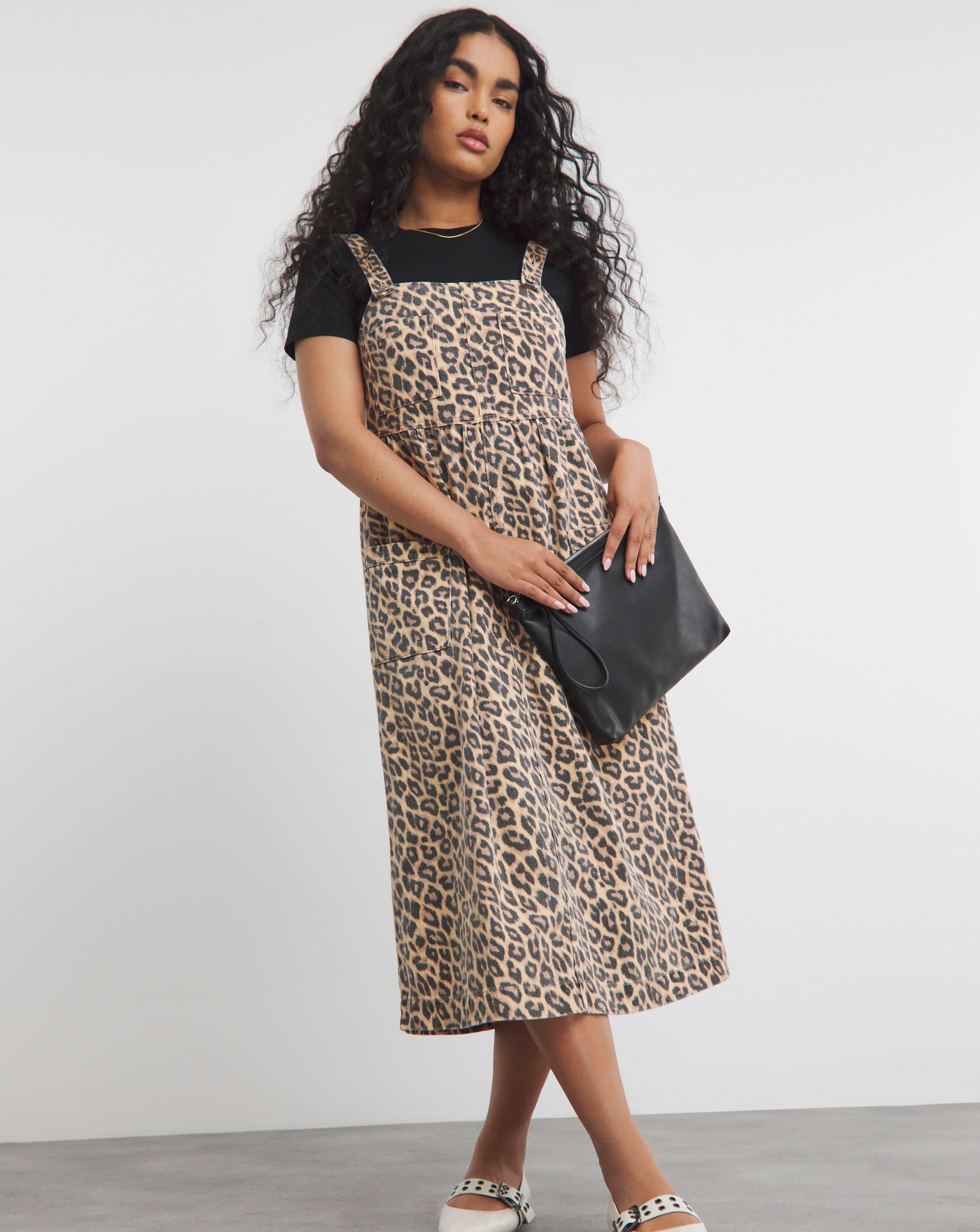 Leopard Midaxi Denim Pinafore Dress