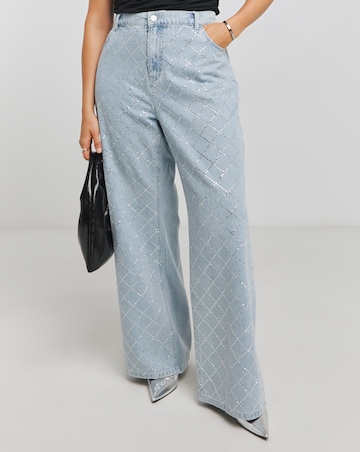 Simply Be X Twisted Wunder Diamante Wide Leg Jean
