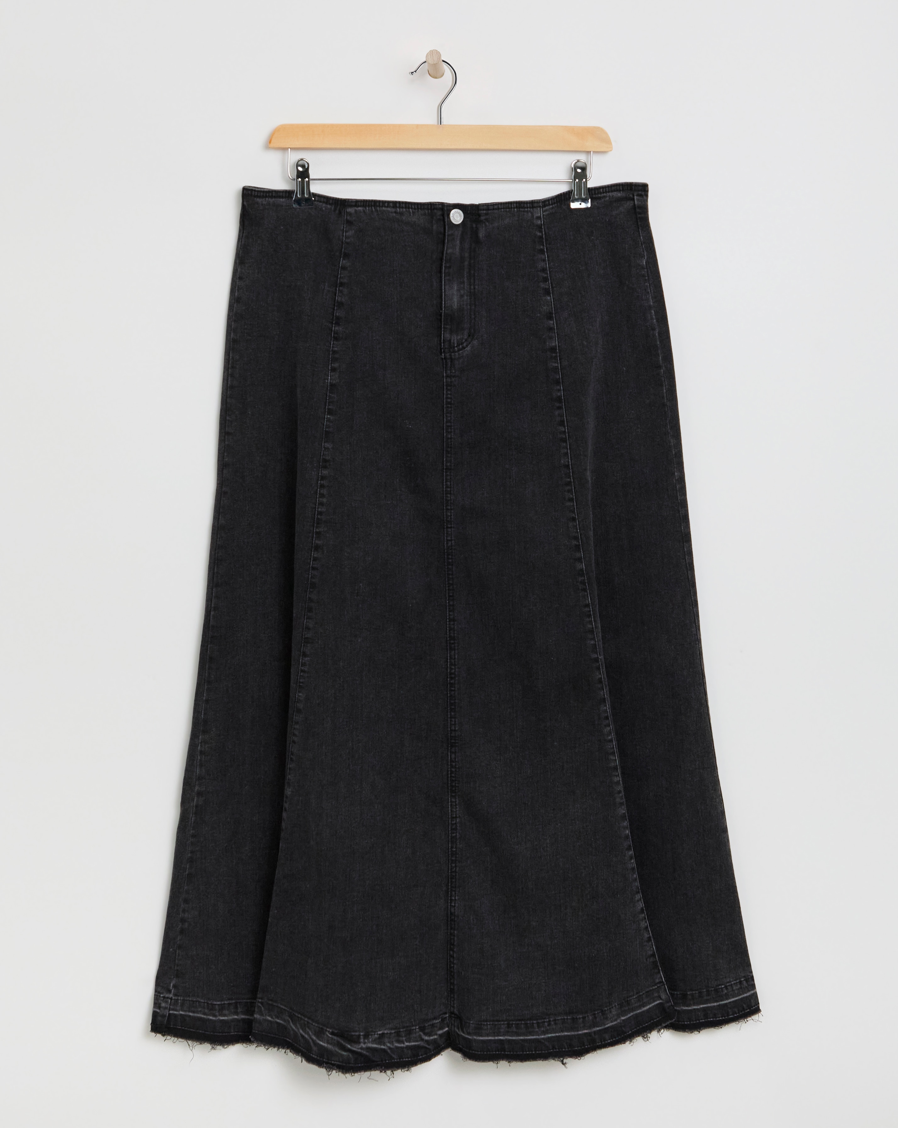 Black Fit and Flare Denim Maxi Skirt