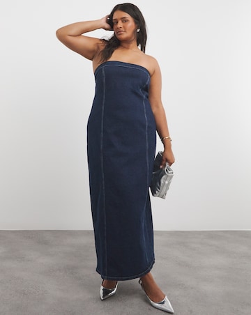 Indigo Bandeau Denim Column Dress
