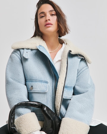 Light Wash Denim Aviator Jacket