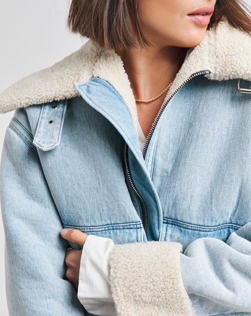 Light Wash Denim Aviator Jacket