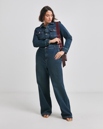 Dark Wash Wide Leg Stretch Denim Boiler
