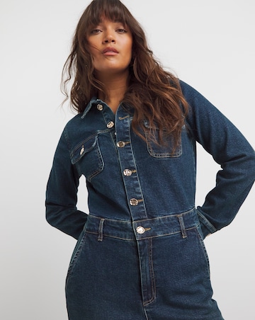 Dark Wash Wide Leg Stretch Denim Boiler