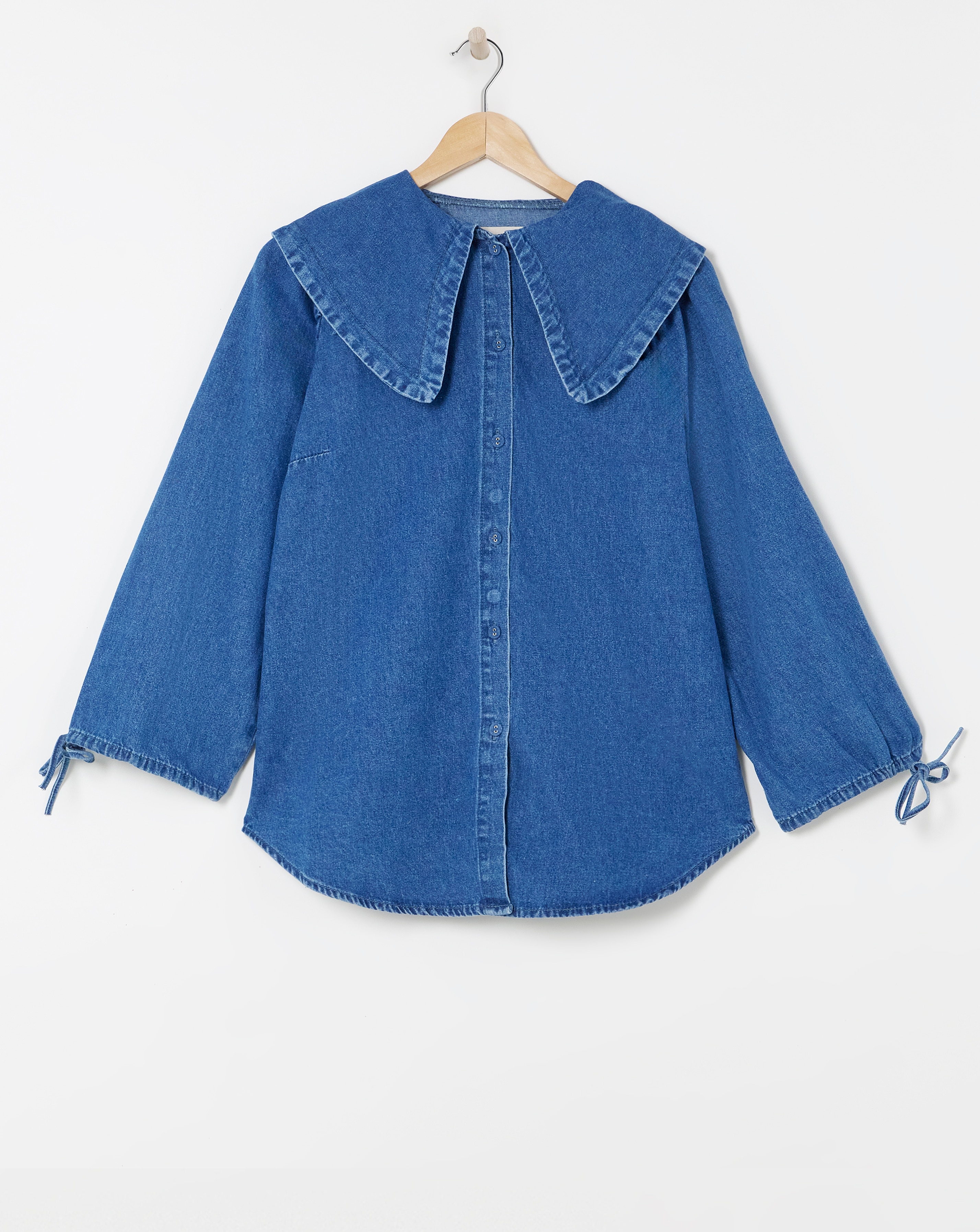 Mid Blue Oversized Collar Blouse