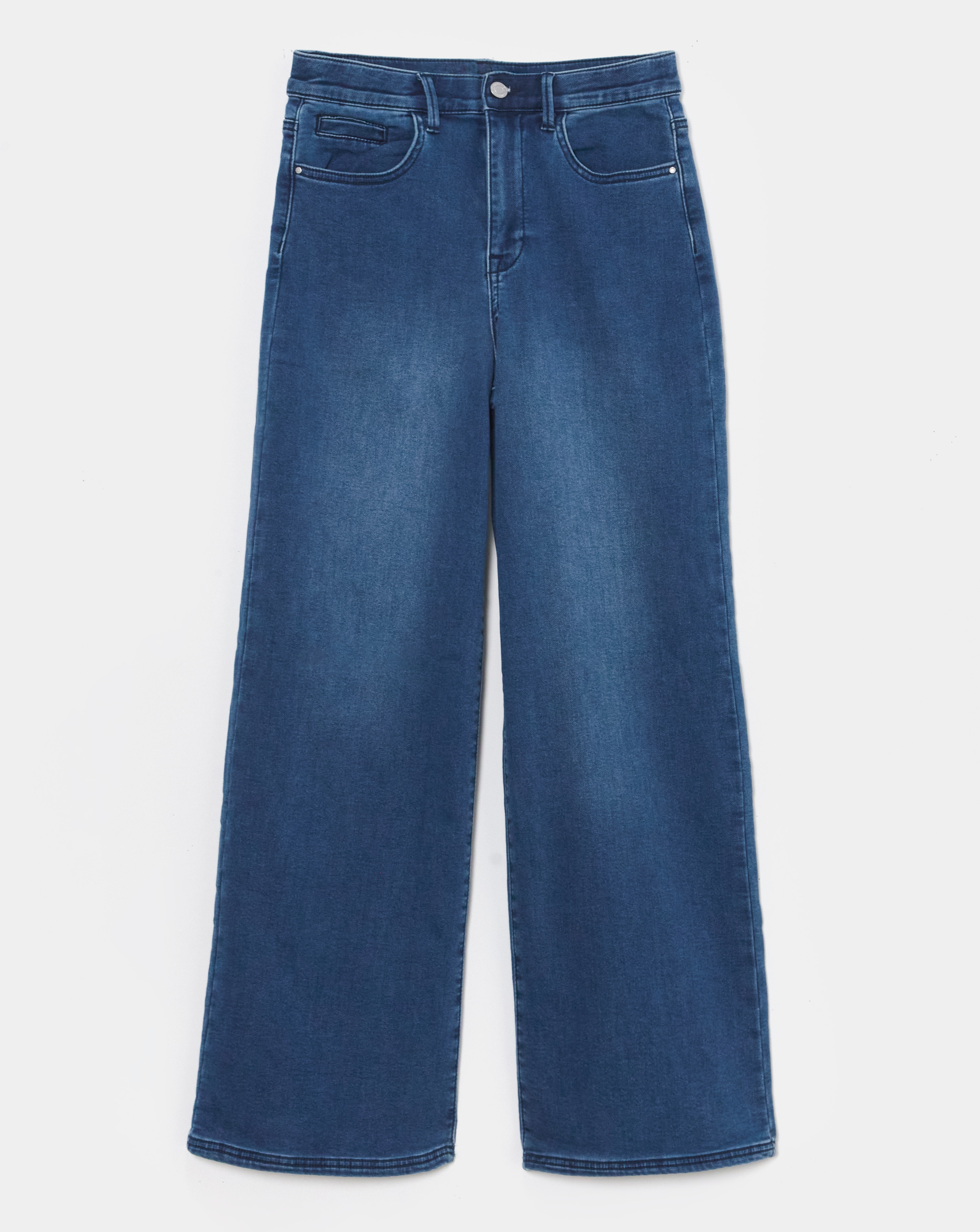 Mid Wash Cosy Finish Wide Leg Jeans