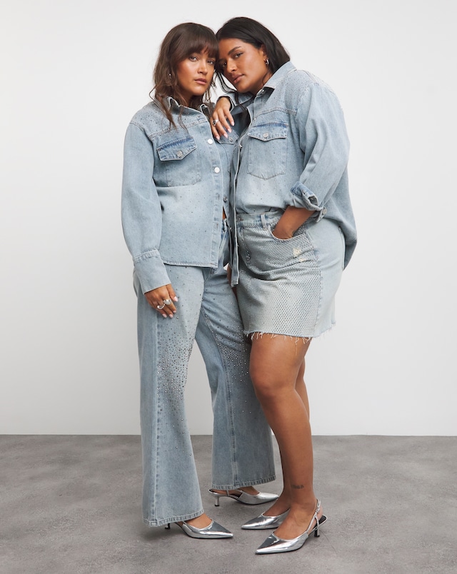 Embellished Oversized Denim Shirt