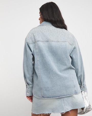 Light Wash Embellished Oversized Denim Shirt