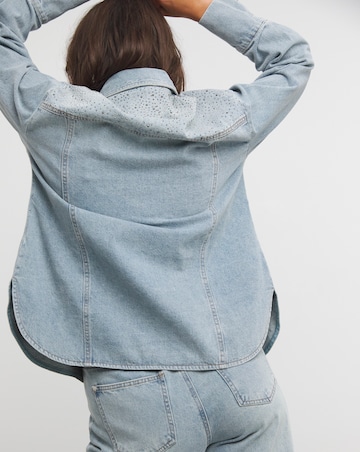 Light Wash Embellished Oversized Denim Shirt