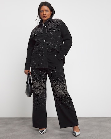 Black Embellished Oversized Denim Shirt