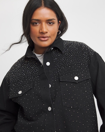Black Embellished Oversized Denim Shirt