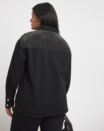 Black Embellished Oversized Denim Shirt