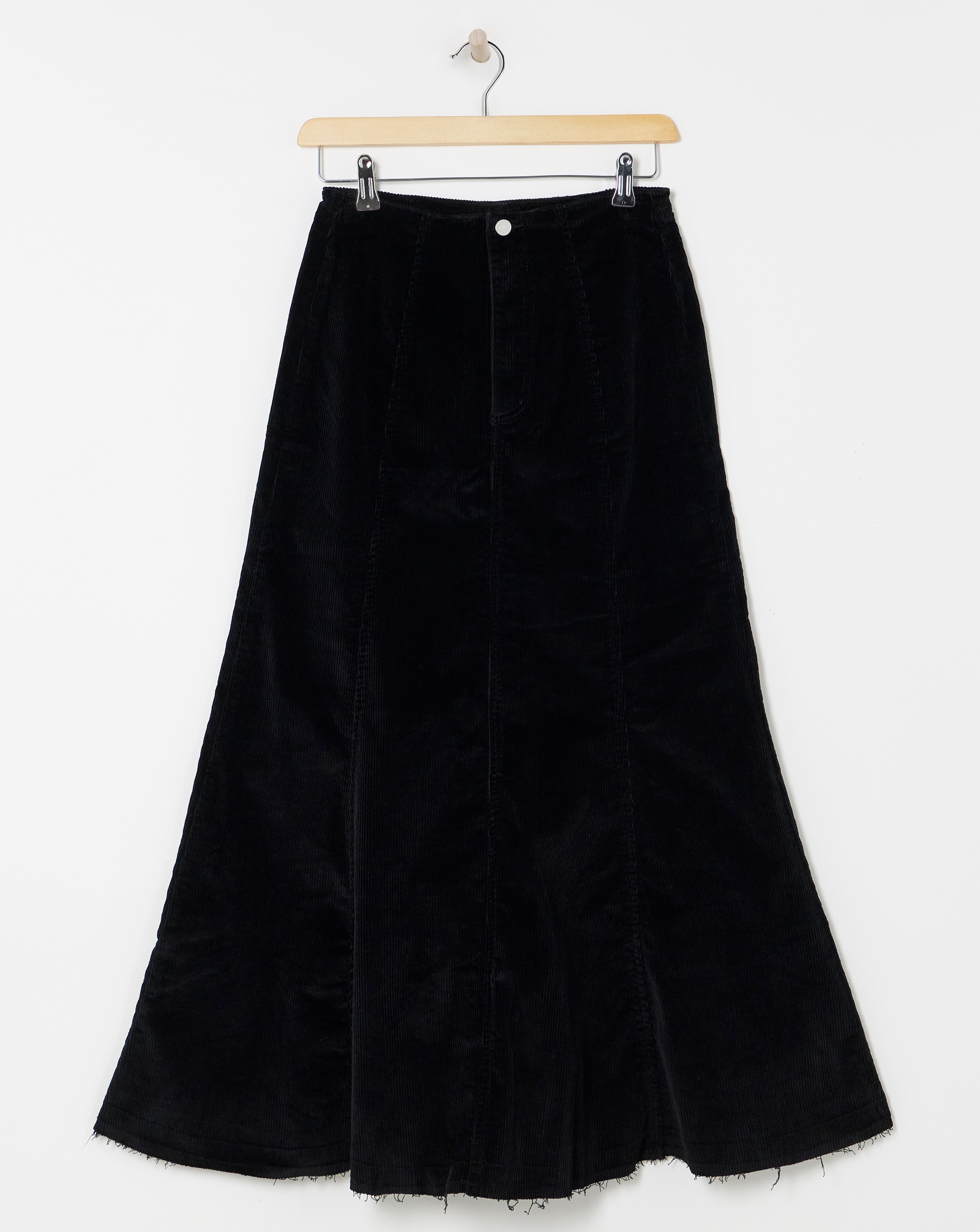 Black Cord Fit and Flare Maxi Skirt