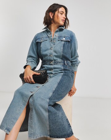 Simply Be X Twisted Wunder Mid Wash Patchwork Denim Maxi Dress