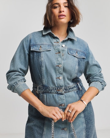 Simply Be X Twisted Wunder Mid Wash Patchwork Denim Maxi Dress