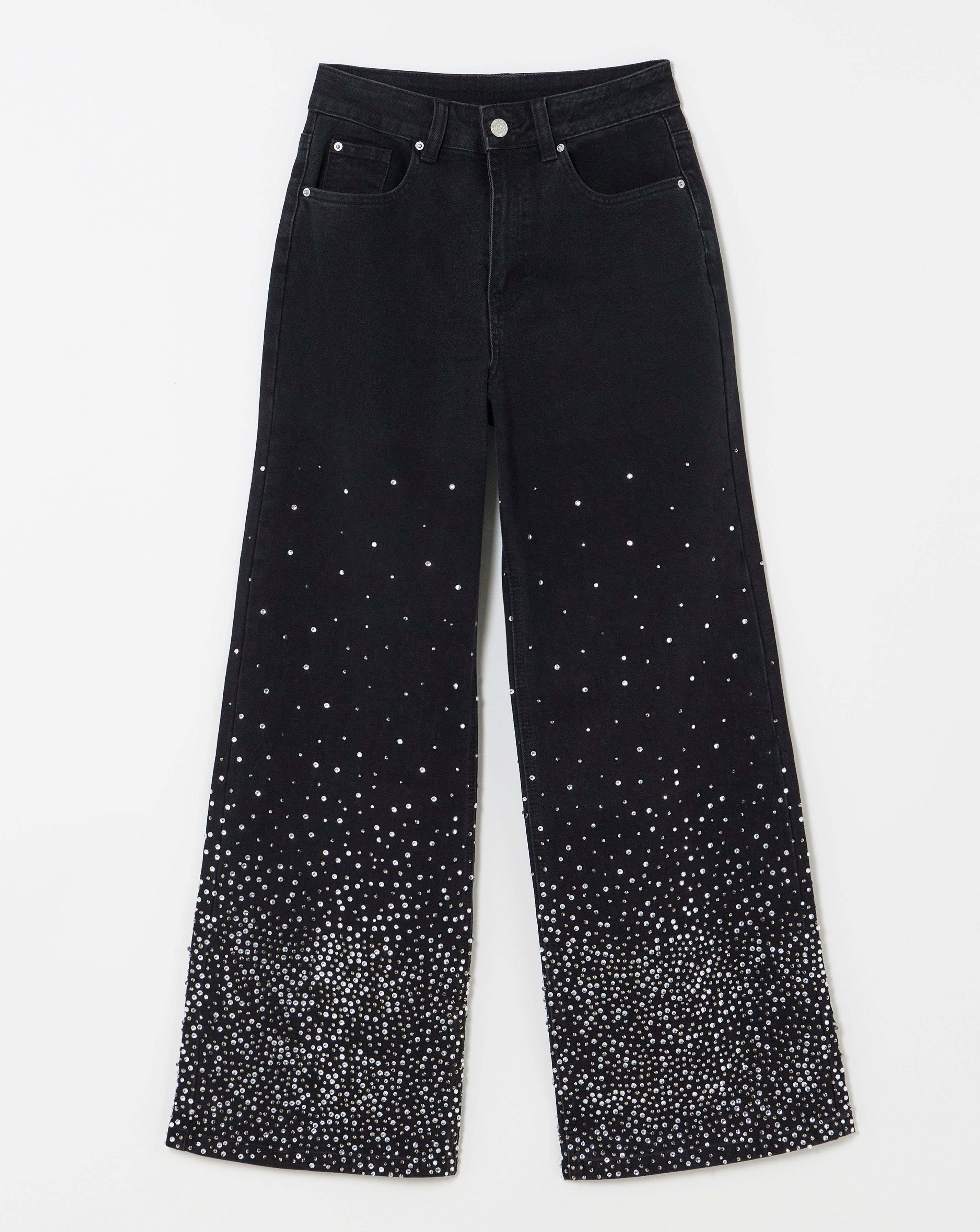 Black Embellished Wide Leg Jeans