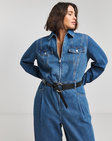 Simply Be X Twisted Wunder Mid Wash Tapered Leg Jumpsuit