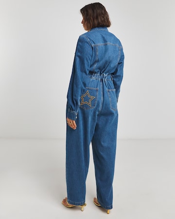 Simply Be X Twisted Wunder Mid Wash Tapered Leg Jumpsuit