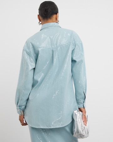 Light Wash Clear Sequin Denim Oversized Shirt