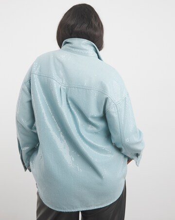 Light Wash Clear Sequin Denim Oversized Shirt