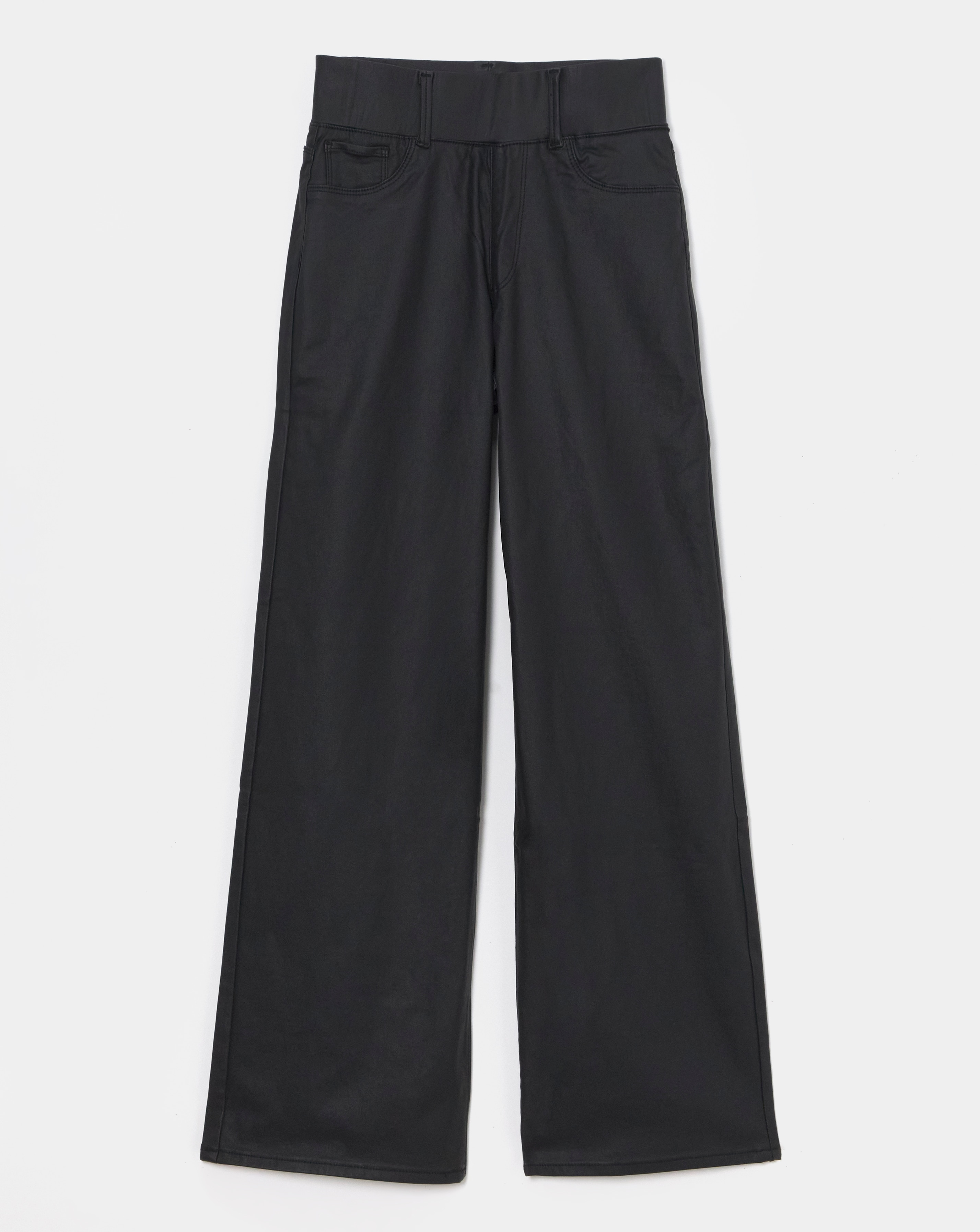Black Coated Pull On Wide Leg Jeggings