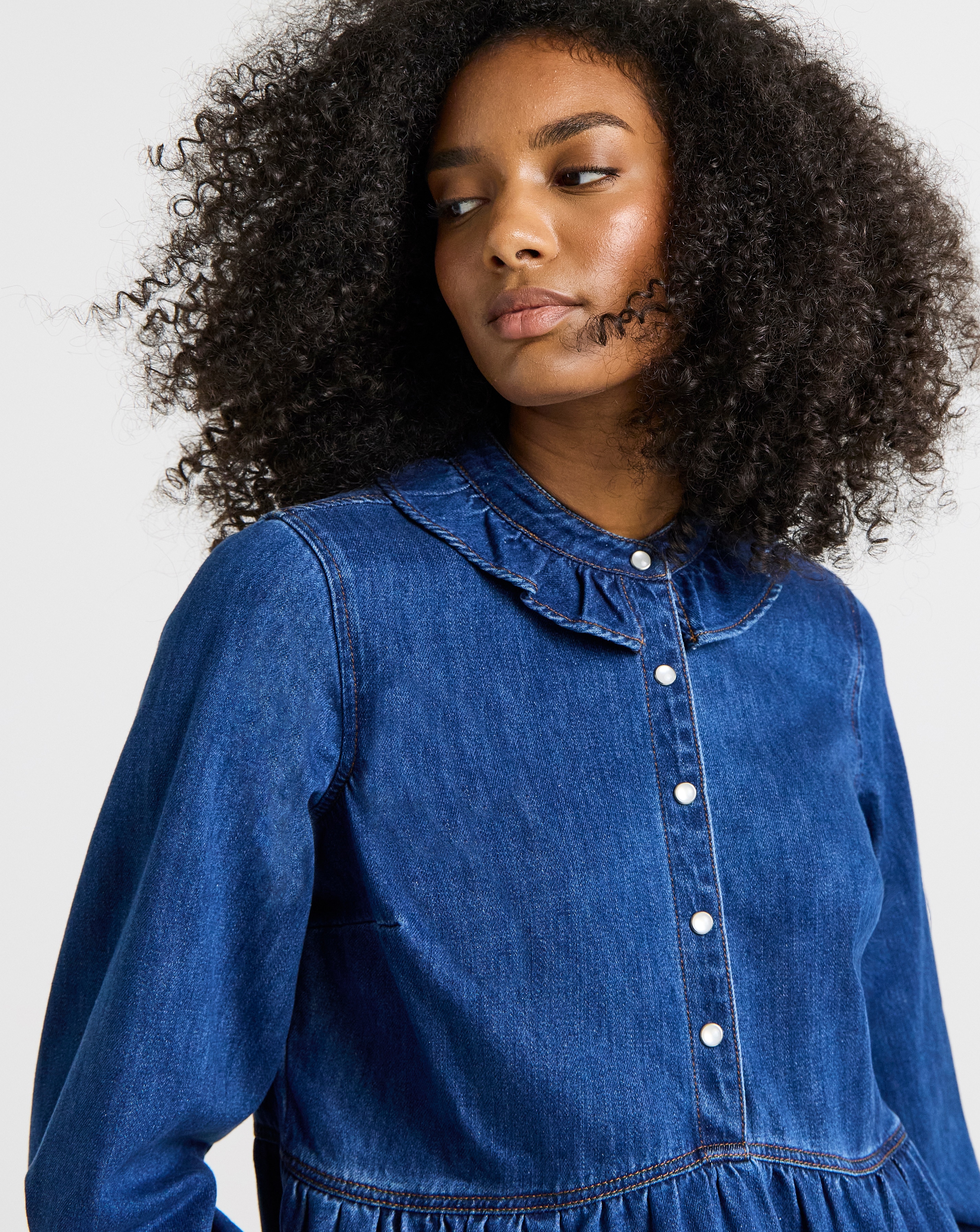 Mid Wash Frill Collar Denim Mini Dress | JD Williams