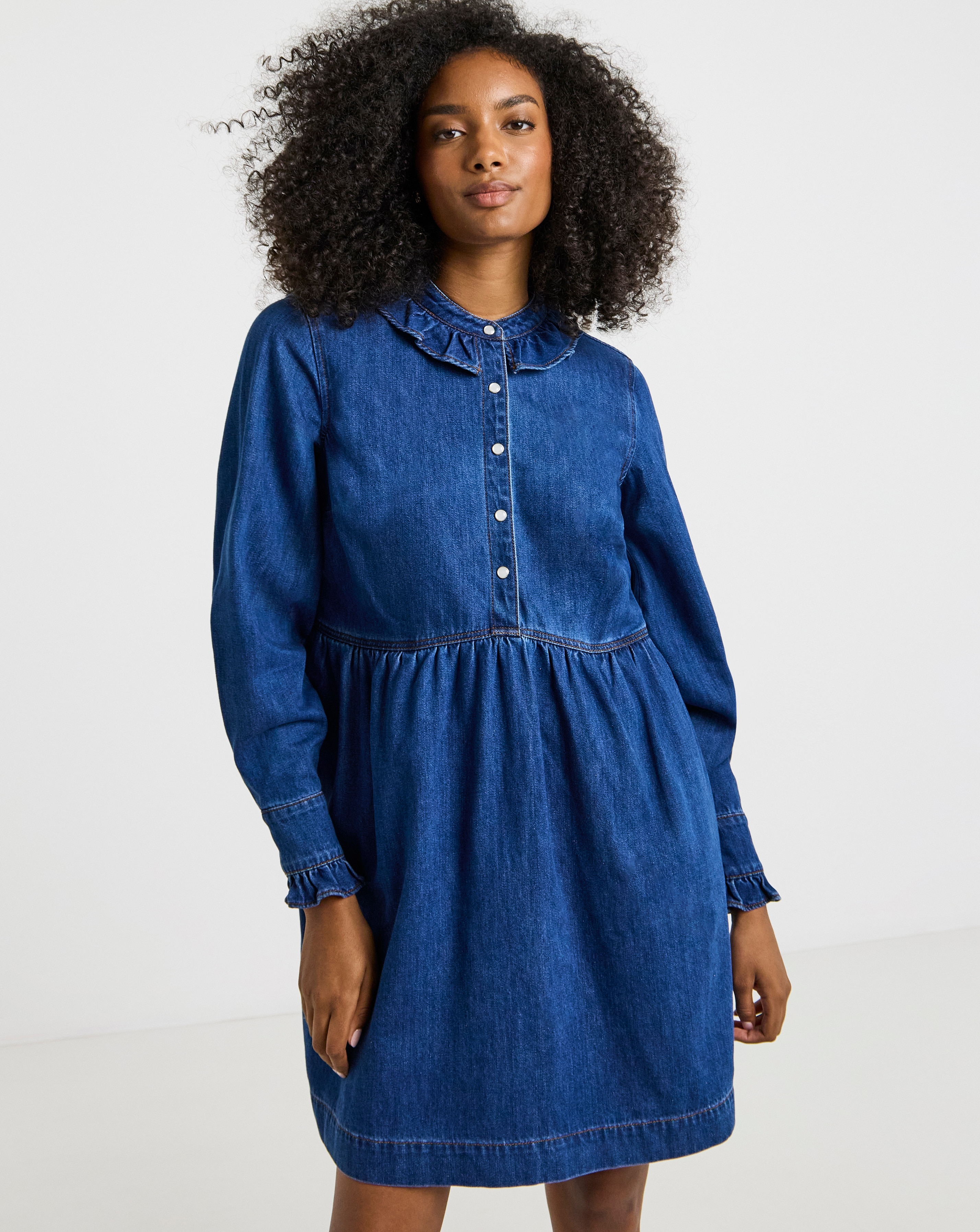 Mid Wash Frill Collar Denim Mini Dress | JD Williams