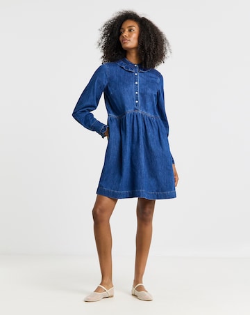 Mid Wash Frill Collar Denim Mini Dress