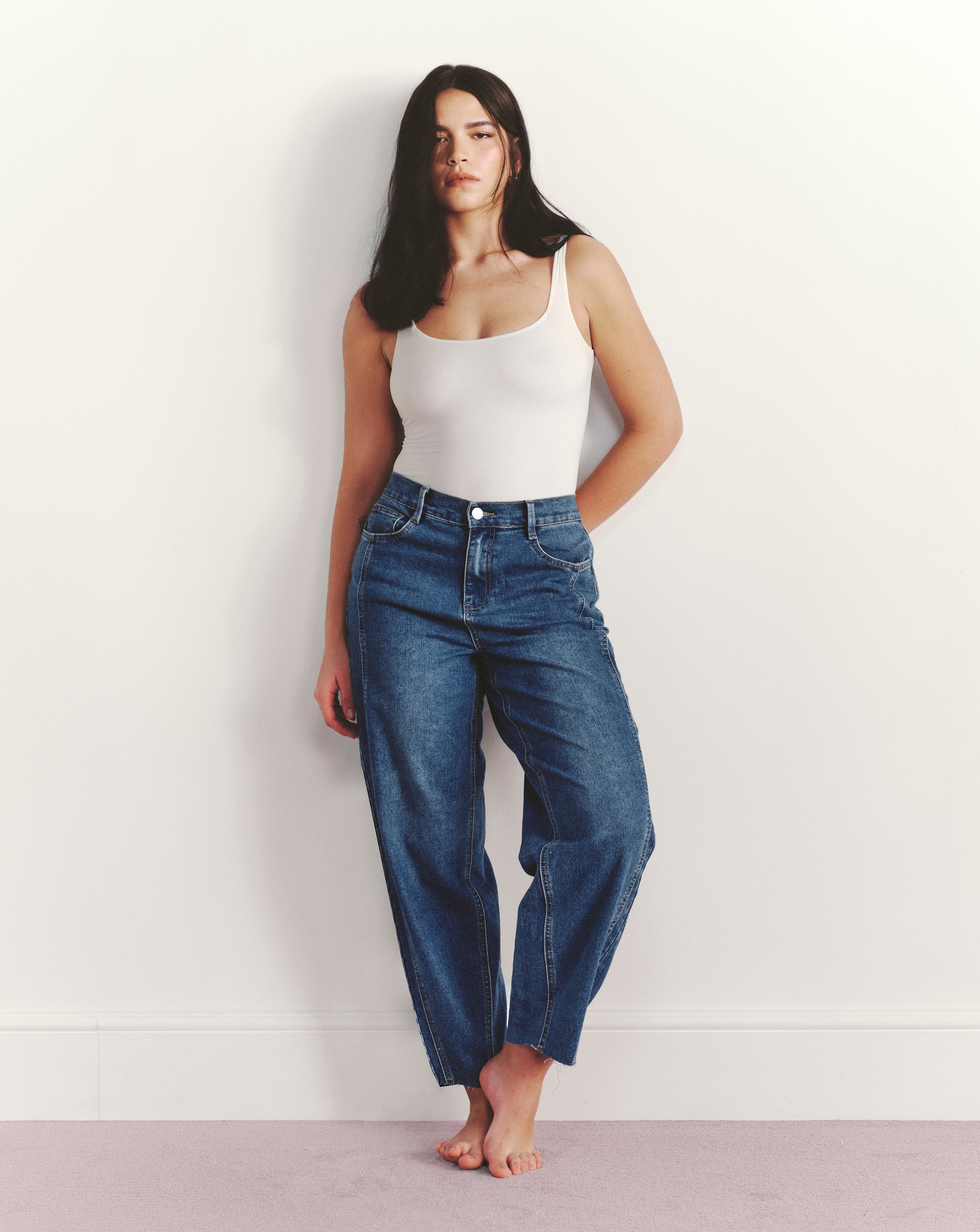 Simply Be Mid Wash Barrel Leg Jean