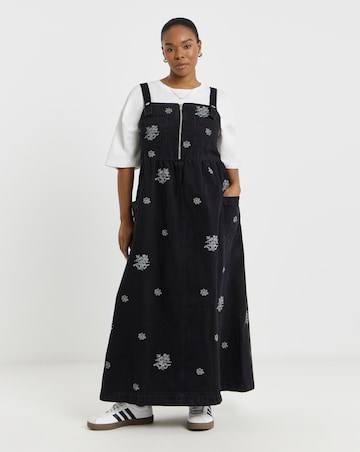 Embroidered Midaxi Denim Pinafore Dress