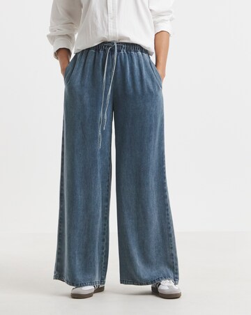 Simply Be Light Wash Denim Lyocell Tie Front Palazzo Jeans