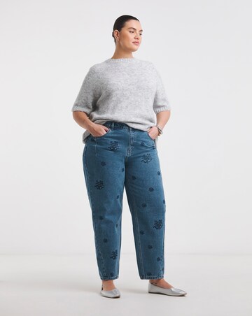 Simply Be Womens Embroidered Barrel Leg Jeans- Mid Wash