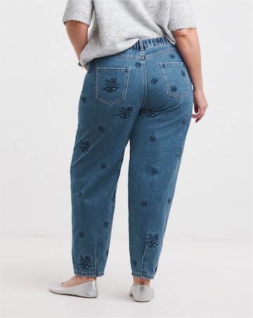 Simply Be Womens Embroidered Barrel Leg Jeans- Mid Wash