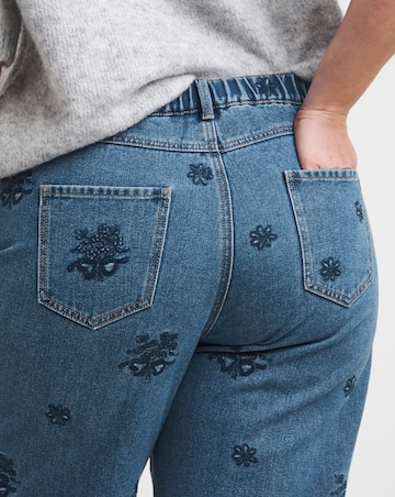 Simply Be Womens Embroidered Barrel Leg Jeans- Mid Wash