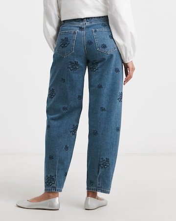 Simply Be Womens Embroidered Barrel Leg Jeans- Mid Wash