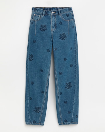 Simply Be Womens Embroidered Barrel Leg Jeans- Mid Wash