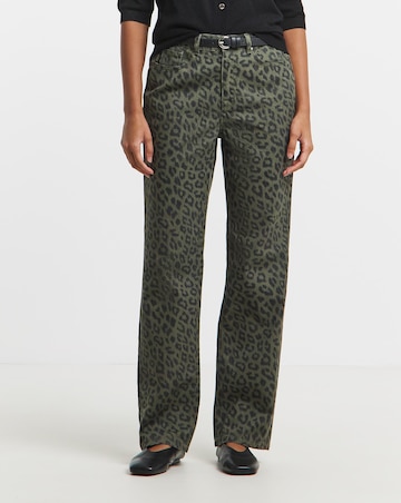 Simply Be Olive Leopard Straight Leg Jeans