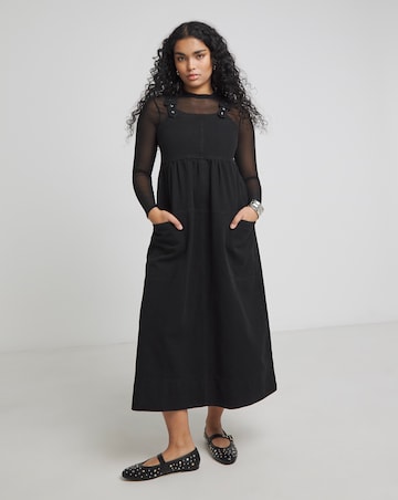 Simply Be Black Covered Buckle Denim Dungaree Midaxi Dress