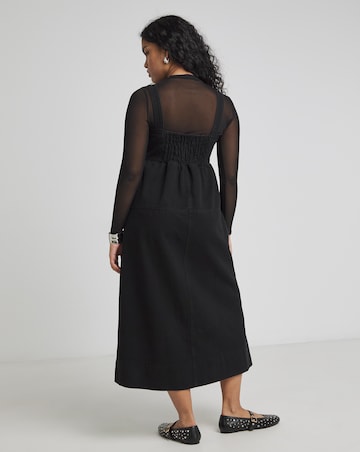 Simply Be Black Covered Buckle Denim Dungaree Midaxi Dress