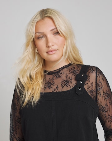 Simply Be Black Covered Buckle Denim Dungaree Midaxi Dress