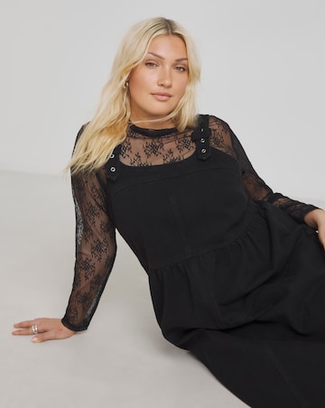 Simply Be Black Covered Buckle Denim Dungaree Midaxi Dress