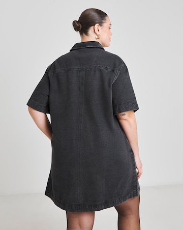 Black Boxy Denim Short Dress
