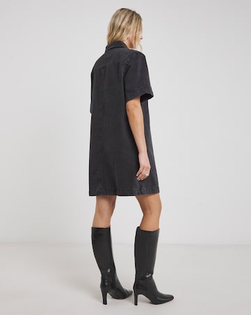 Black Boxy Denim Short Dress