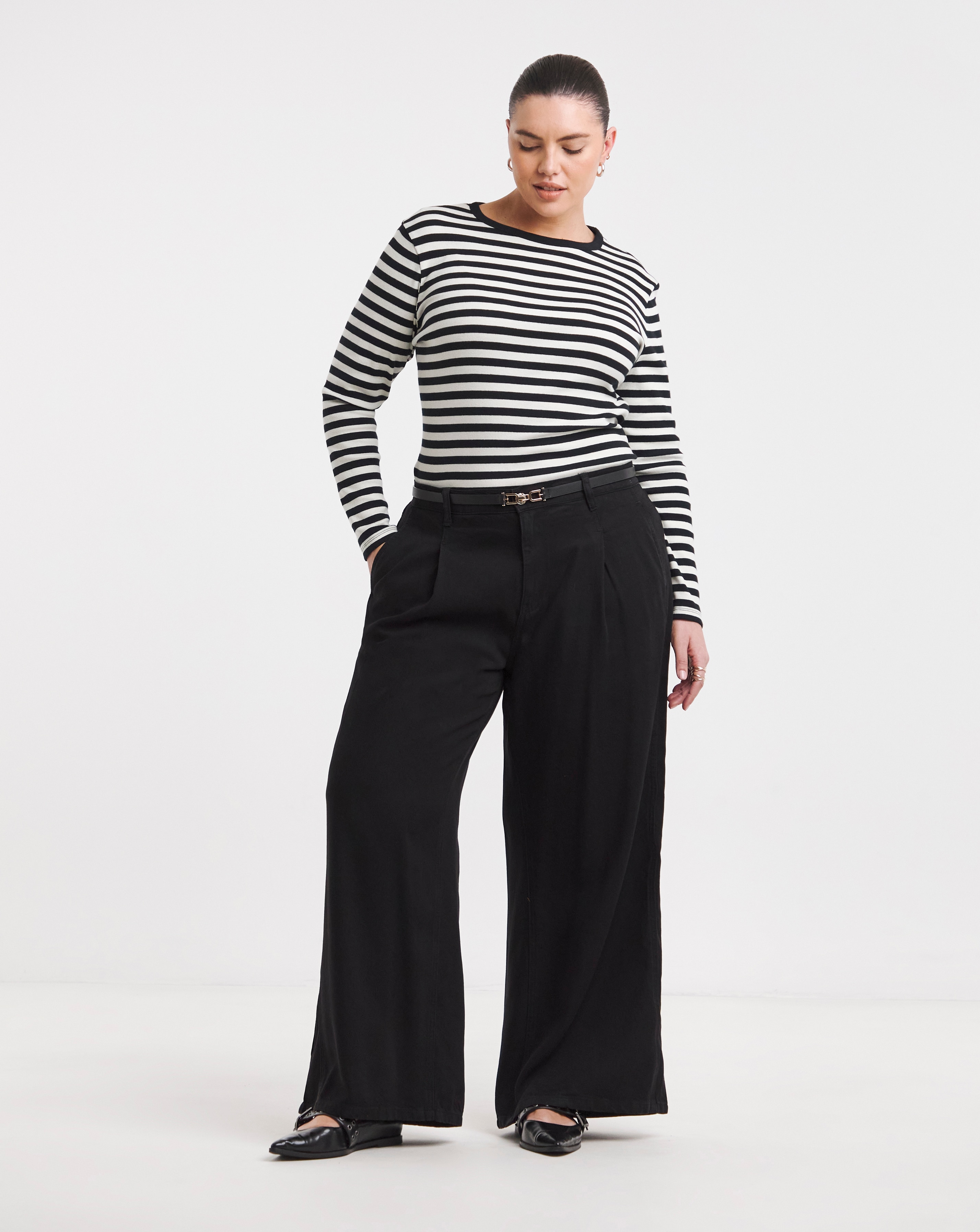 Simply Be Black Draped Wide Leg Jeans
