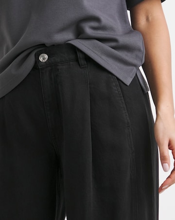 Black Draped Lyocell Wide Leg Jeans