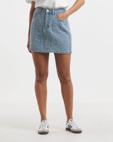 Light Mid Blue Distrssed Denim Mini Skirt