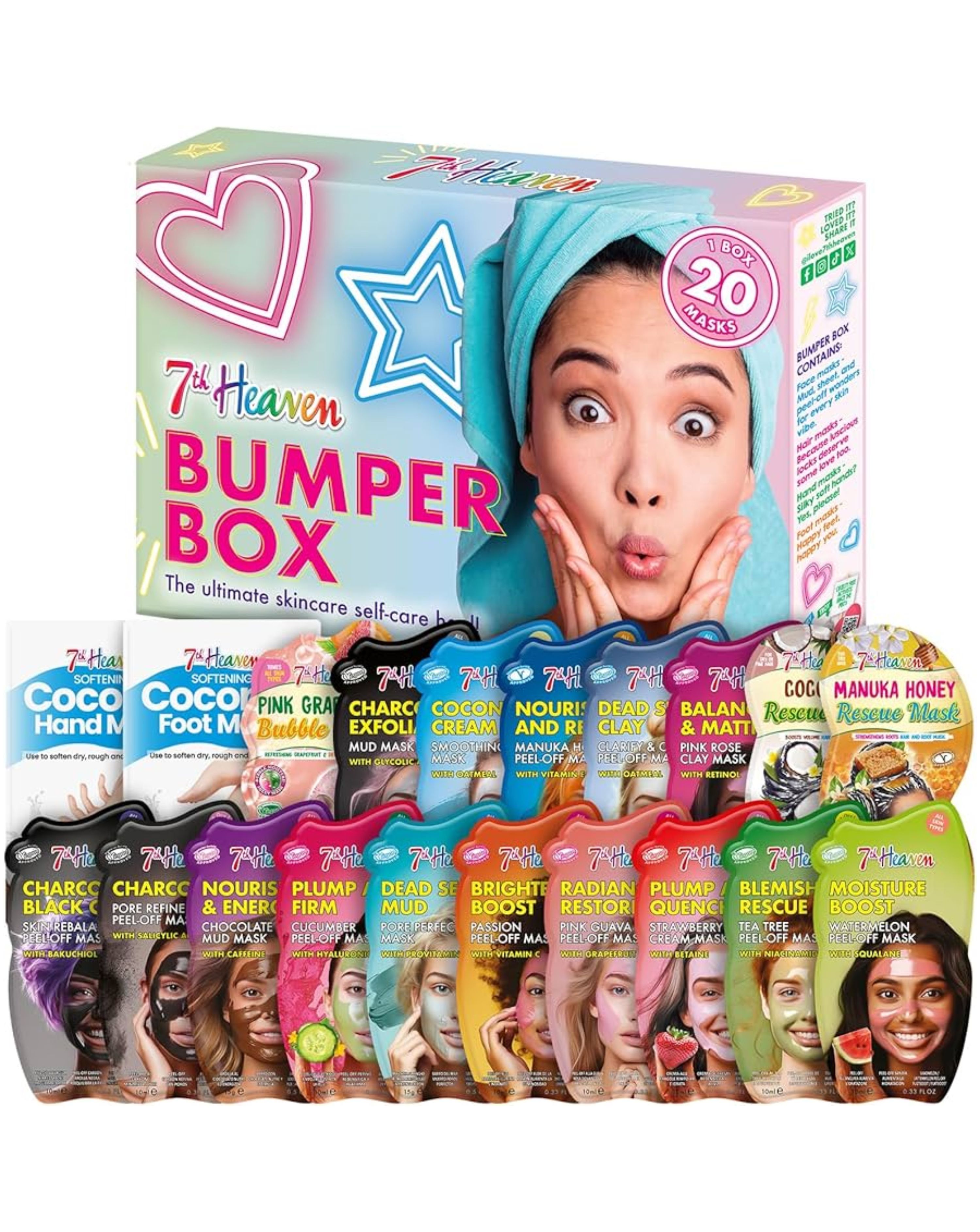 7th Heaven 20 Piece Bumper Face, Hair, Hands & Feet Mask Box