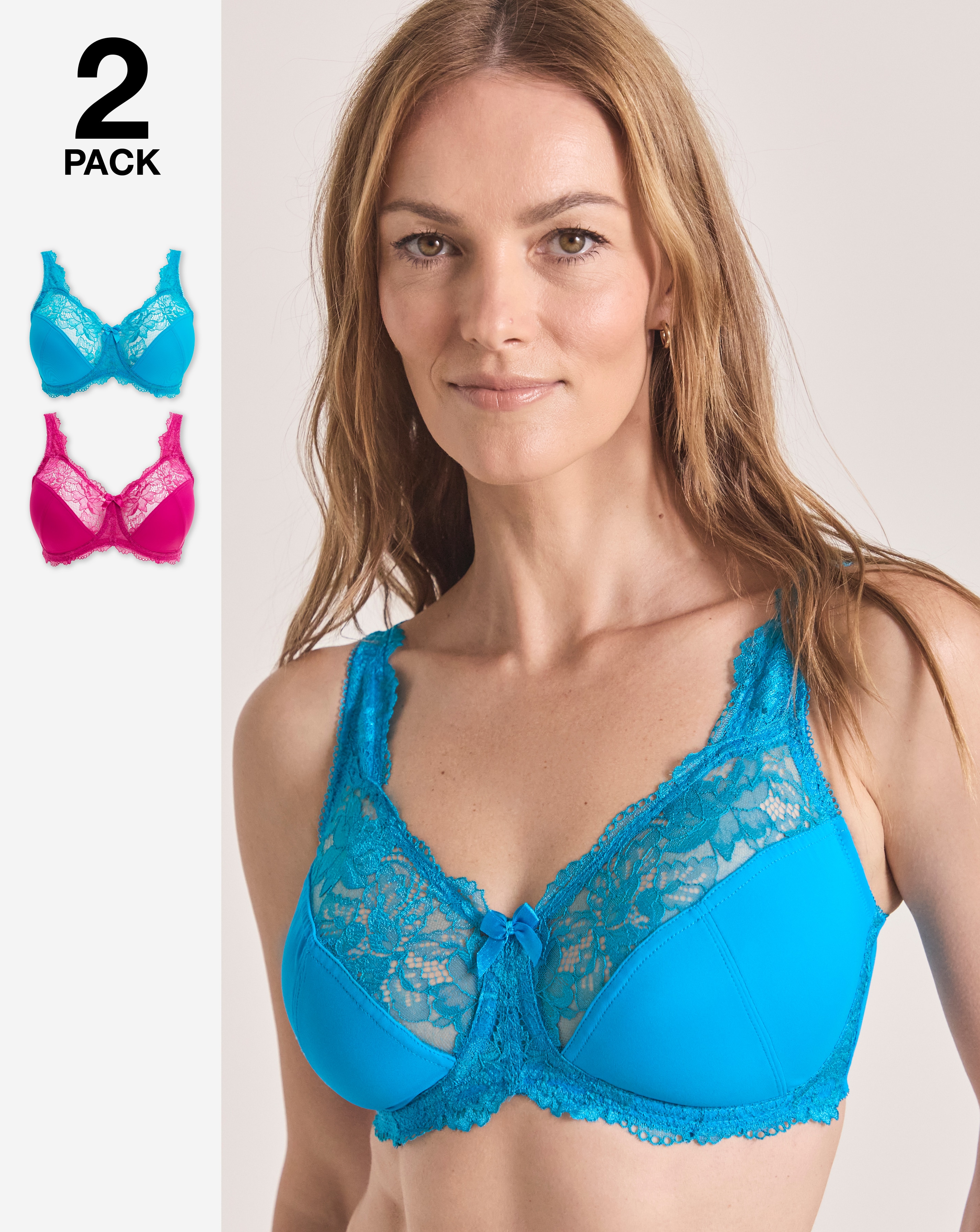 2 Pack Ella Lace Non Wired Full Cup Bras