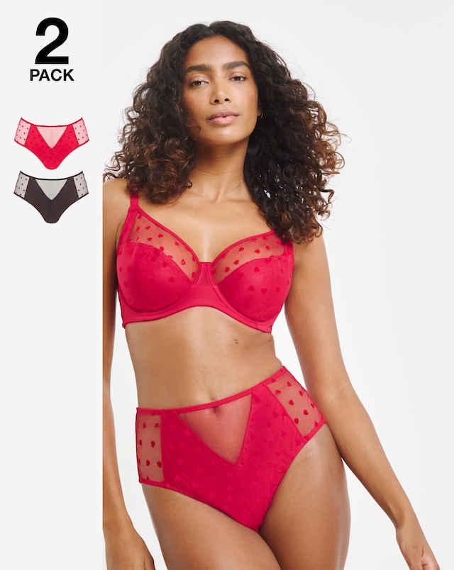 Pretty Secrets (2 Pack) Hannah Heart Full Brief Knickers Red/Black