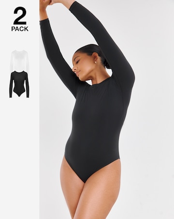 MAGISCULPT Light Control (2 Pack) Smoothing Long Sleeve Bodysuits Black/White